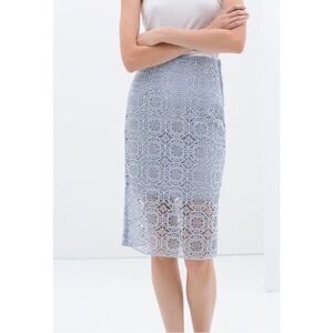ZARA Crochet Lace Light Blue Midi Skirt Size Large New